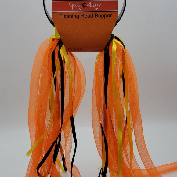 Set Of 2 Halloween Flashing Head Boppers Spooky Village New Orange Black Yellow - Picture 4 of 6